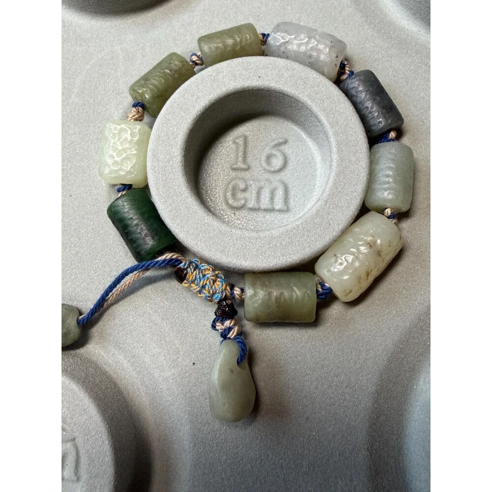 Multi-Color Natural Jade Bracelet OOAK Rustic Jade Adjustable Pull-Tie Closure